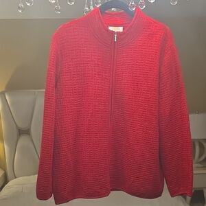 Talbots Wool Red Zip-Front Textured Knit Jacket